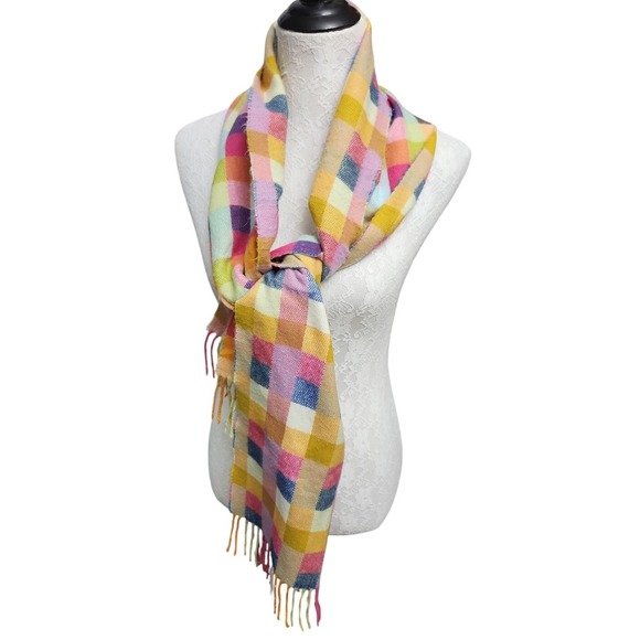 Accessories - Colorful Checkered Fringe Scarf Multicolor Plaid Wrap Shawl Soft Cozy Boho